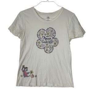 Disney Parks womens large epcot flower festival figment short sleeve shirt white